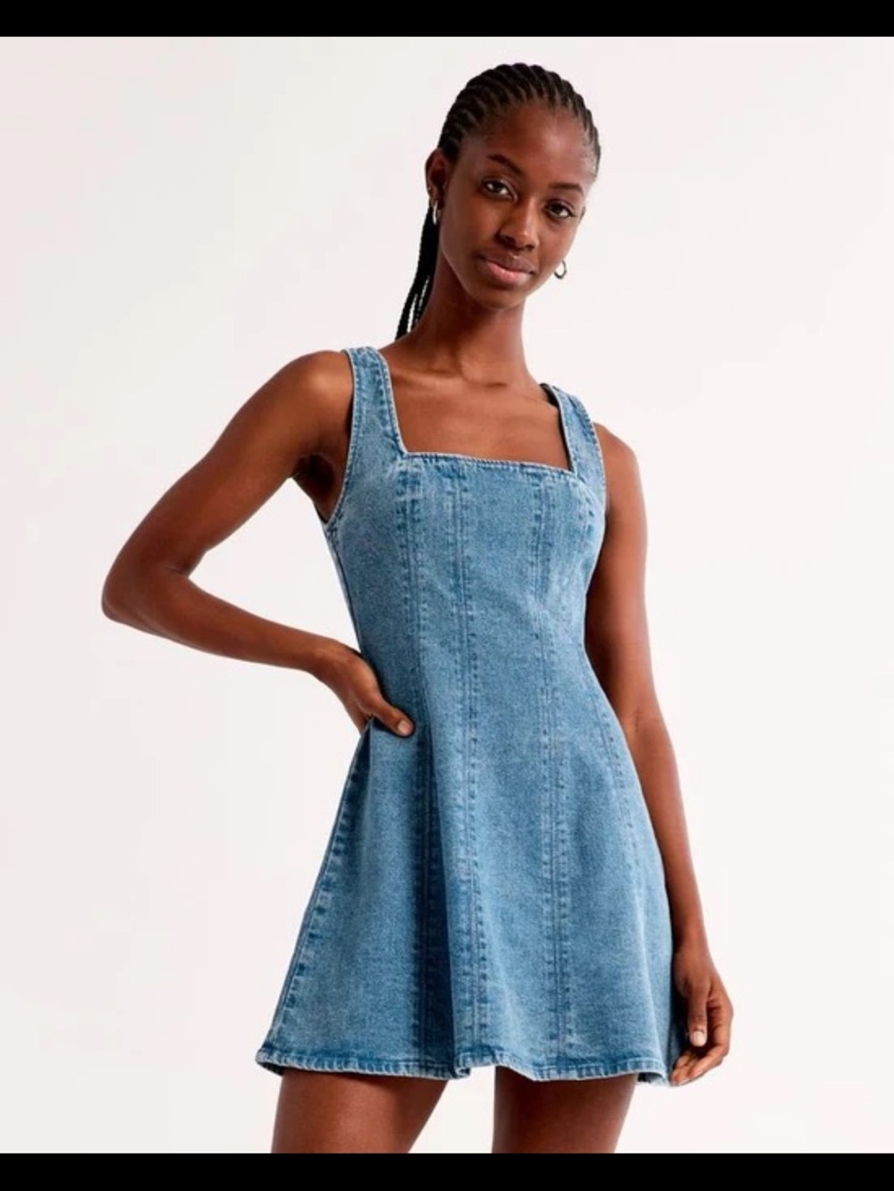 Abercrombie & Fitch Light Blue Denim Square-Neck Mini Dress
